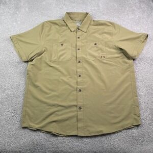 Under Armour Shirt Mens XL Brown Hydro Performance Button Up Loose Heat Gear